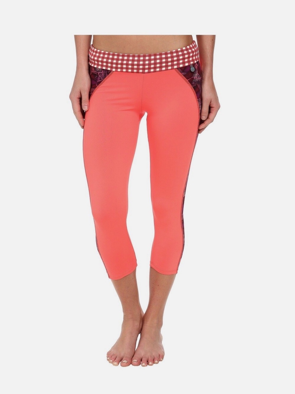 Maaji Coral Capri Leggings with Gingham Waistband and Floral Panels